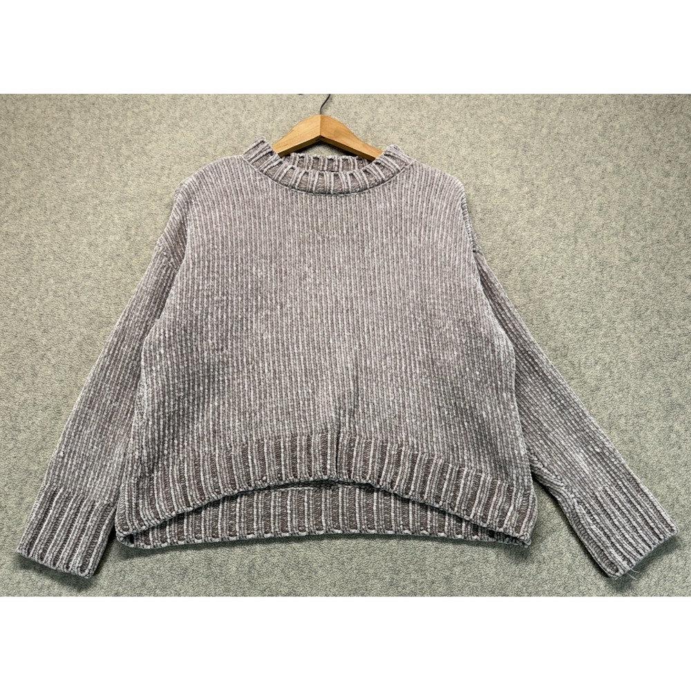 Sanctuary Womens Pullover Sweater Gray Ribbed Chenille Knit Drop Shoulder XS